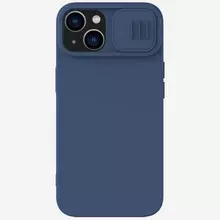 Противоударный чехол бампер Nillkin CamShield Silky Magnetic Silicone (шторка на камеру) для iPhone 15 Midnight Blue (Синий) 