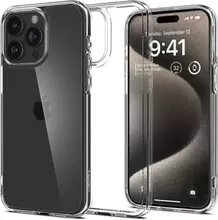 Противоударный чехол бампер Spigen Ultra Hybrid для iPhone 15 Pro Crystal Clear (Прозрачный) ACS06707