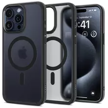 Противоударный чехол бампер Spigen Ultra Hybrid MagSafe для iPhone 15 Pro Frost Black (Черный) ACS06720