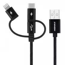 Кабель для заряджання Momax OneLink 3-in-1 (USB-A to Micro/Lightning/Type C) Black (Чорний) DX1