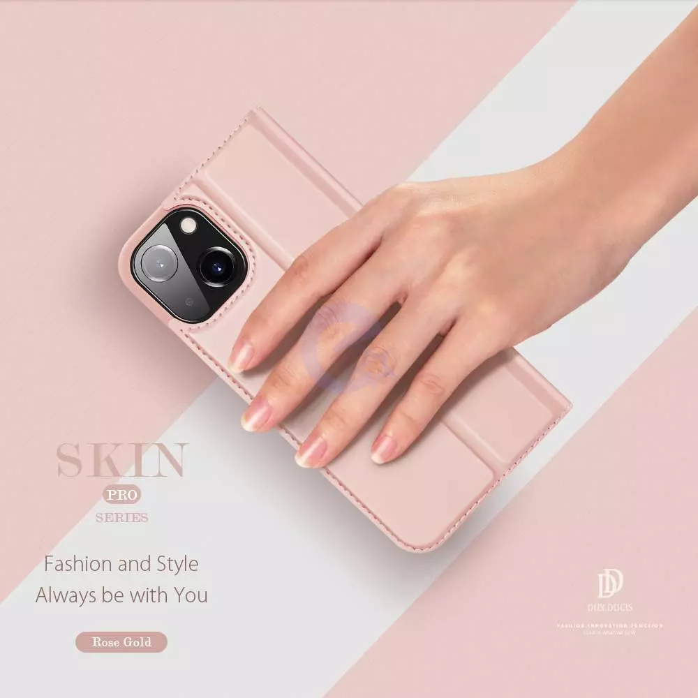 Чехол книжка для iPhone 13 Dux Ducis Skin Pro Rose Gold (Розовое золото)