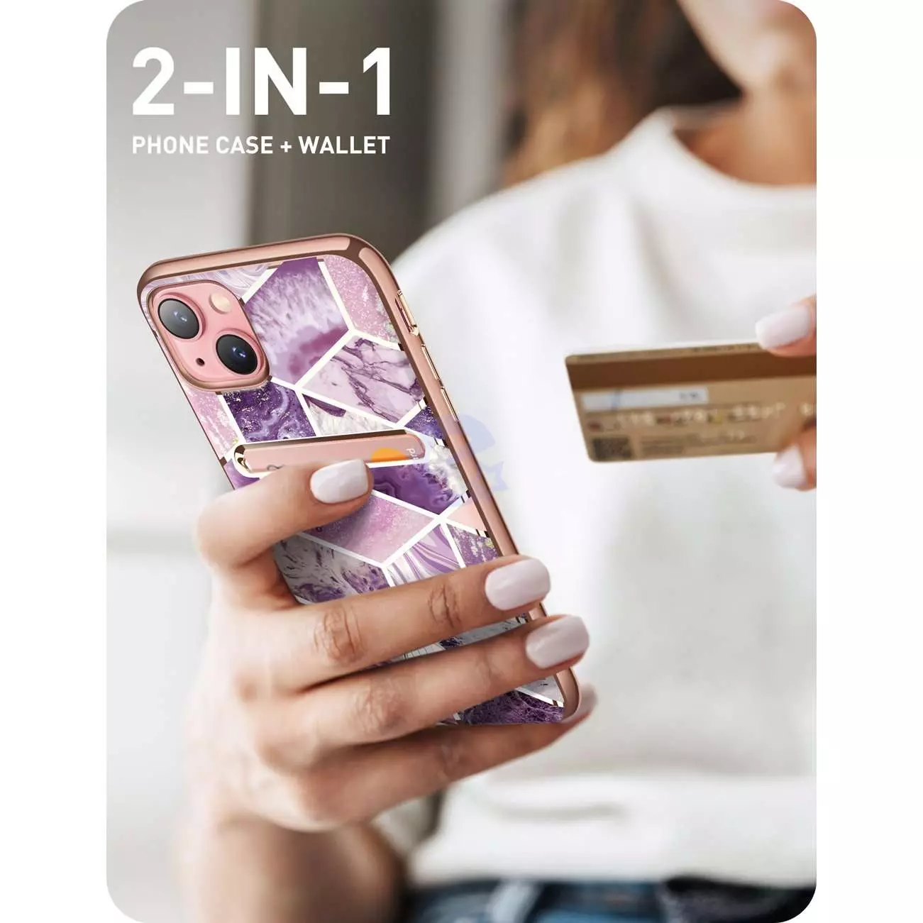 Чехол бампер для iPhone 13 i-Blason Cosmo Wallet Marble Purple (Мрамор Фиолетовый) 843439114029