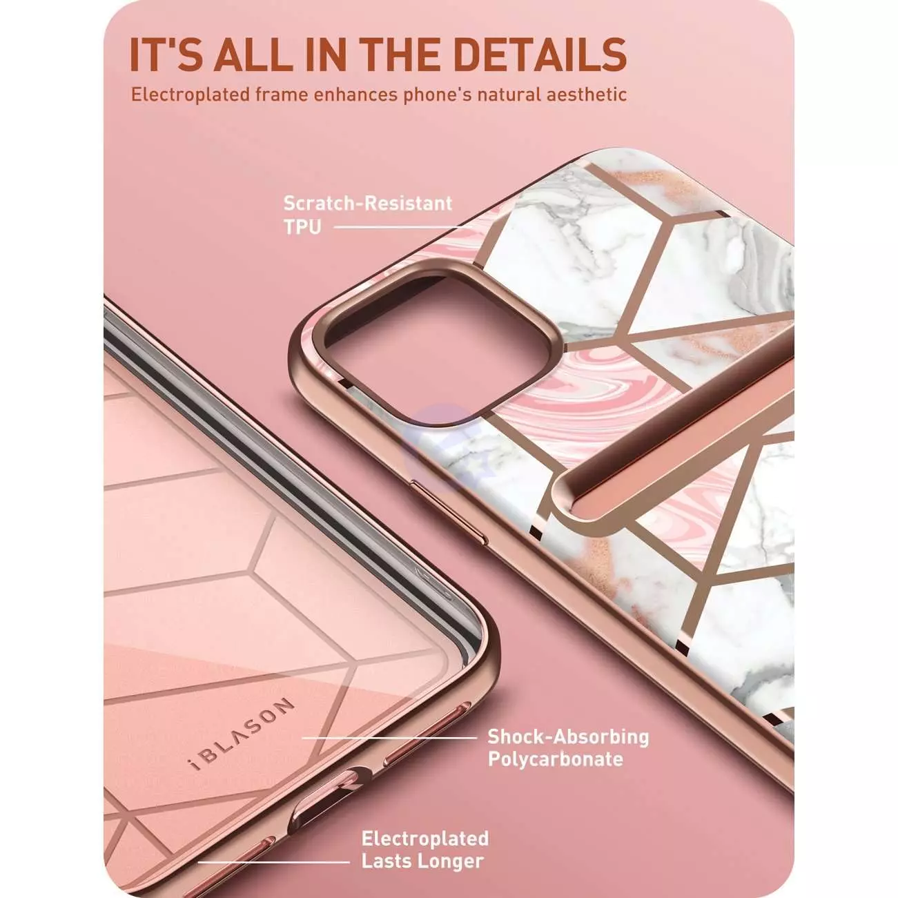 Чехол бампер для iPhone 13 Pro i-Blason Cosmo Wallet Marble Pink (Мрамор Розовый) 843439114241