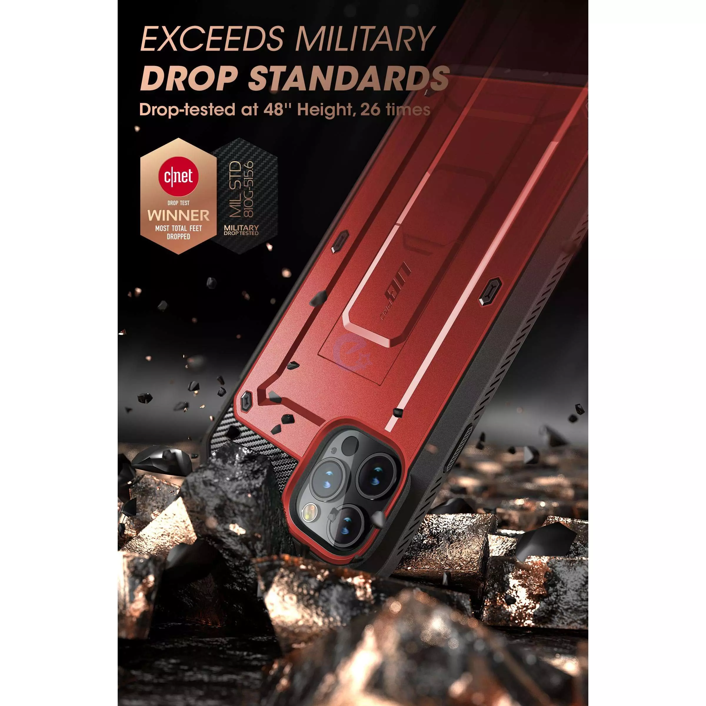 Чехол бампер для iPhone 13 Pro Max Supcase Unicorn Beetle PRO Metallic Red (Металлик красный) 843439114524