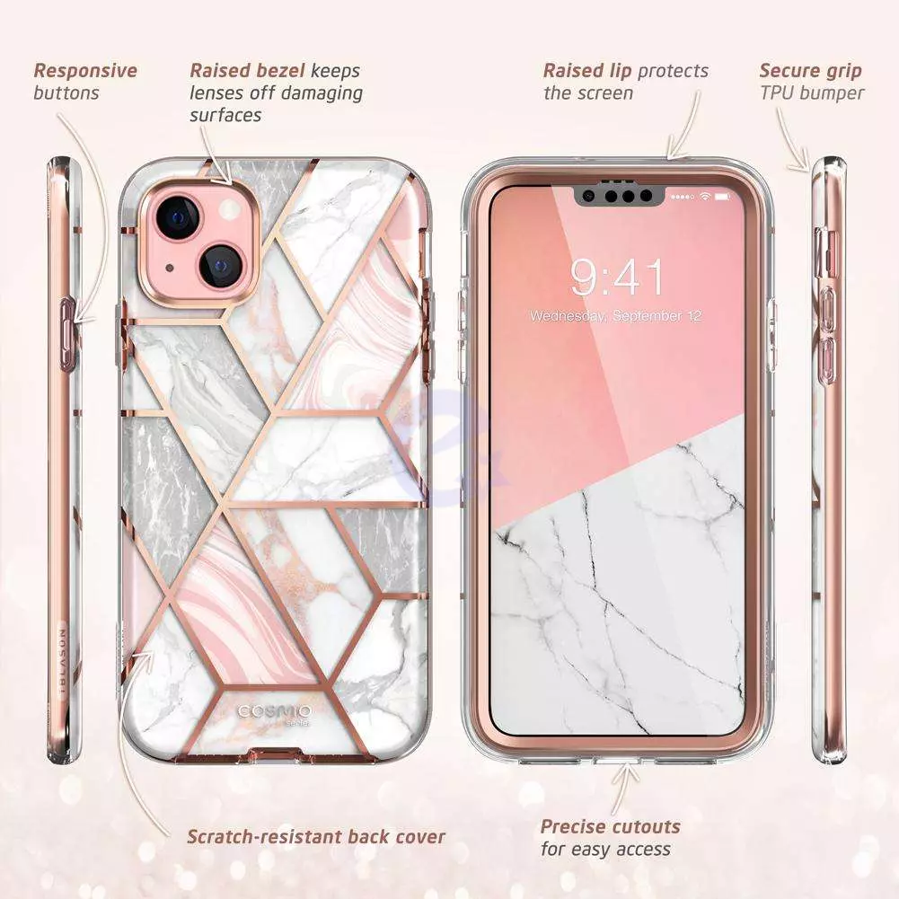 Чехол бампер для iPhone 13 mini i-Blason Cosmo Marble Pink (Мрамор Розовый) 843439113855