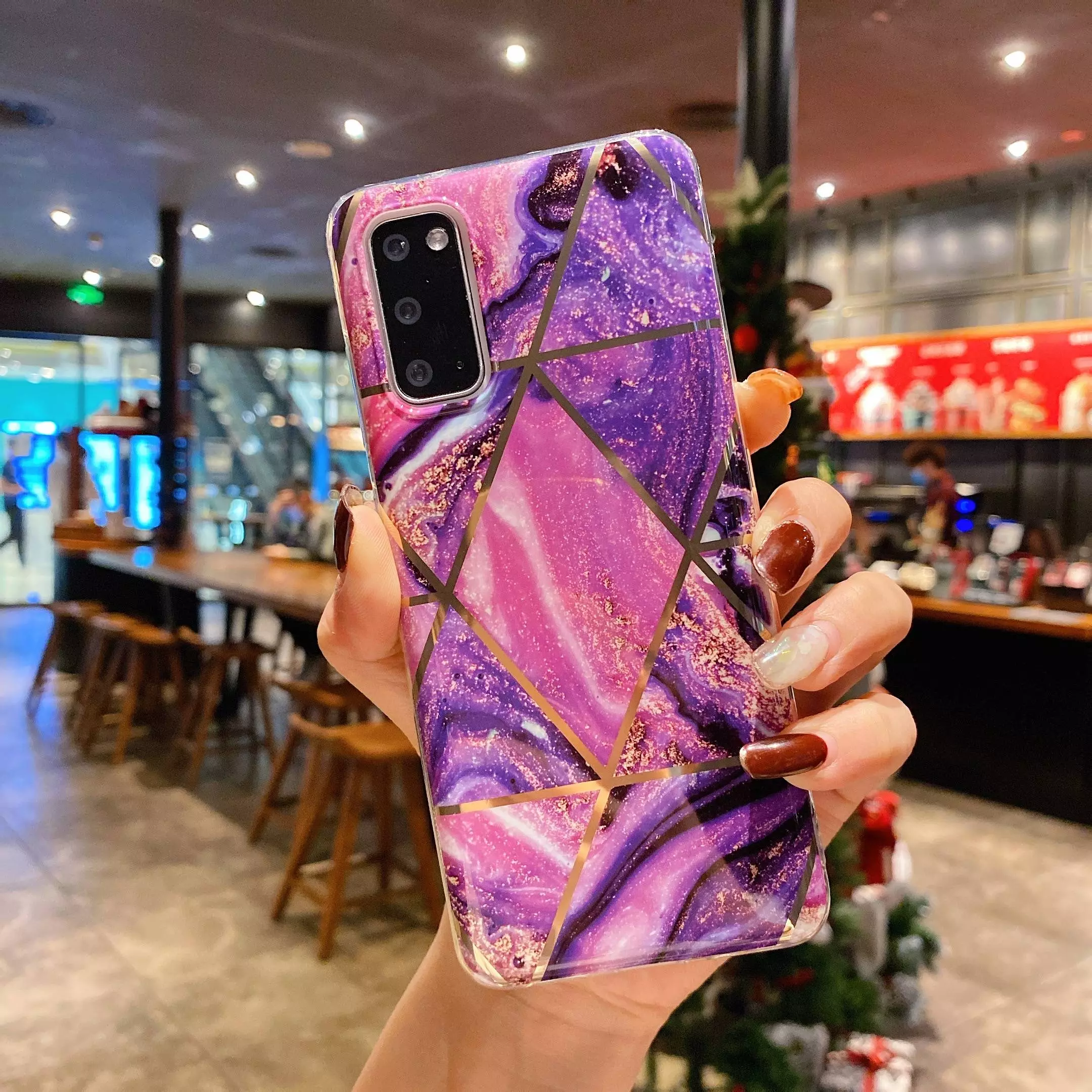 Чехол бампер для Samsung Galaxy M62 Anomaly Marble Plating Purple Romb (Фиолетовый Ромбик)