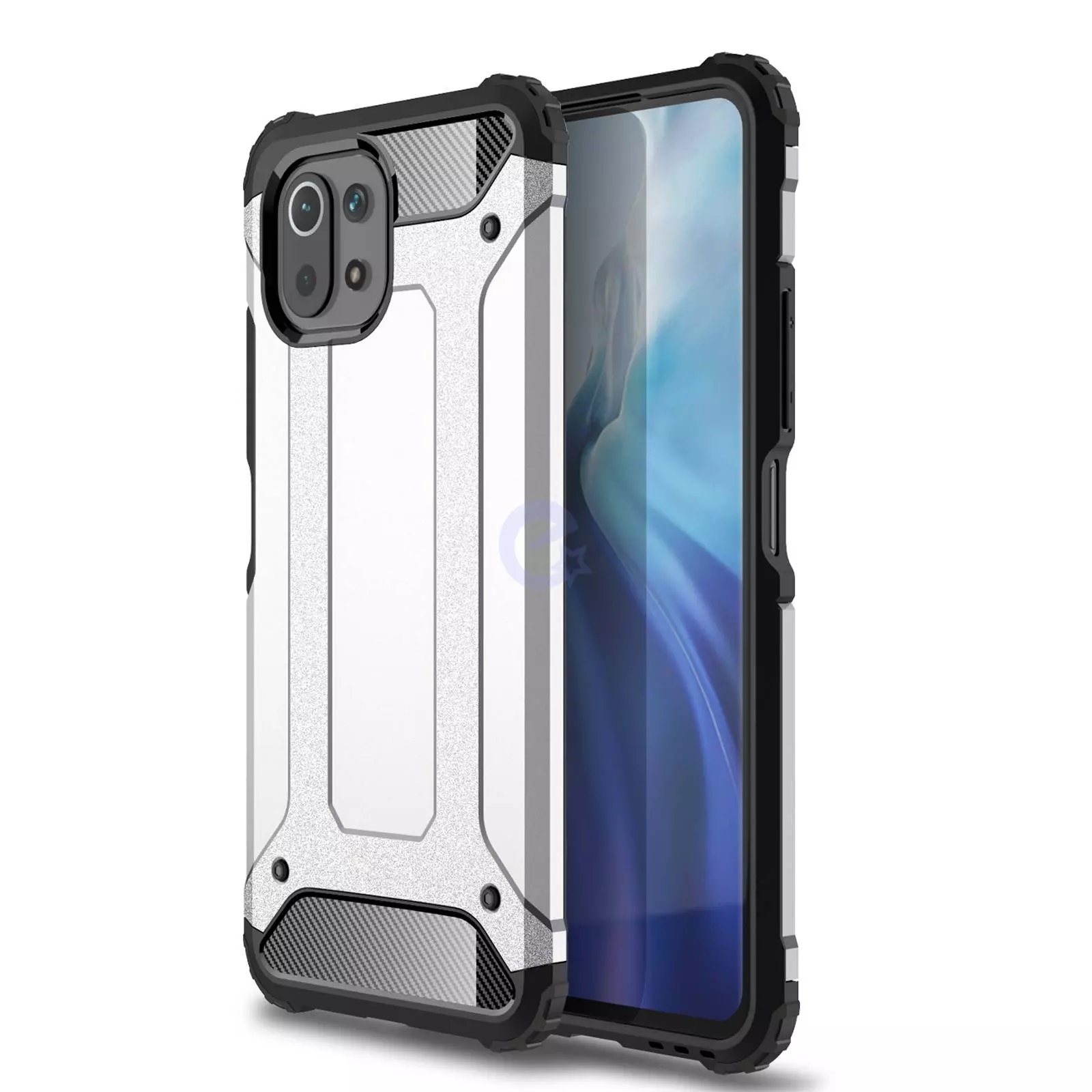 Чехол бампер для Xiaomi Mi 11 Lite / 11 Lite 5G NE Rugged Hybrid Tough Armor Silver (Серебристый)