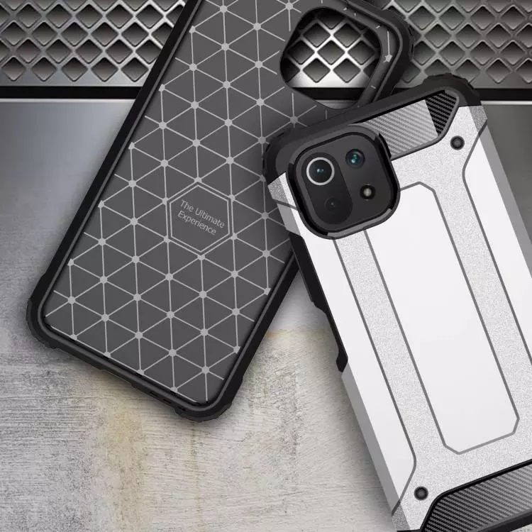 Чехол бампер для Xiaomi Mi 11 Lite / 11 Lite 5G NE Rugged Hybrid Tough Armor Silver (Серебристый)