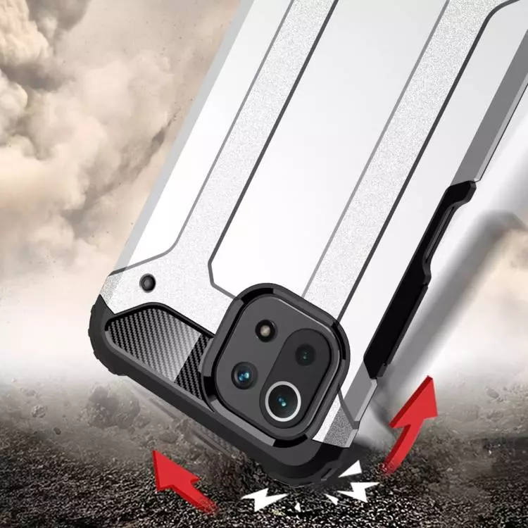 Чехол бампер для Xiaomi Mi 11 Lite / 11 Lite 5G NE Rugged Hybrid Tough Armor Silver (Серебристый)