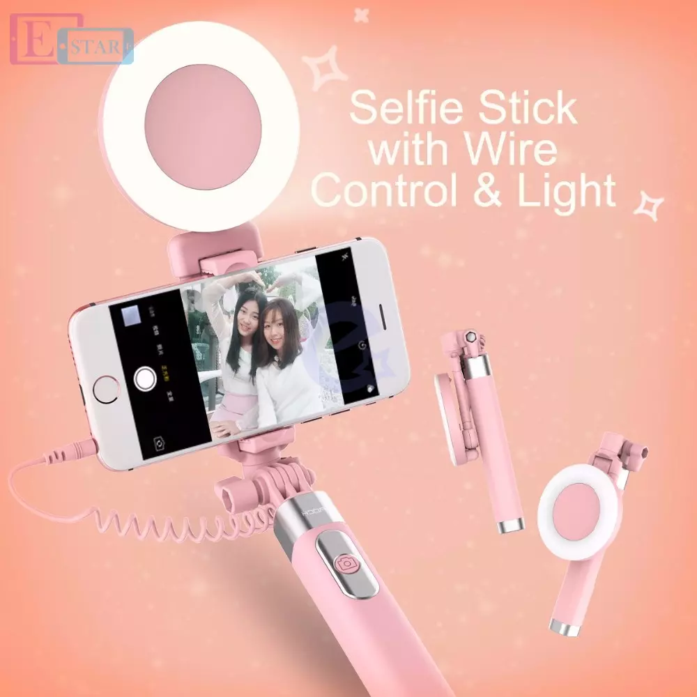 Оригінальна селфі палиця Rock c світлодіодним підсвічуванням для Apple iPhone смартфонів Pink (Рожевий) ROT0770