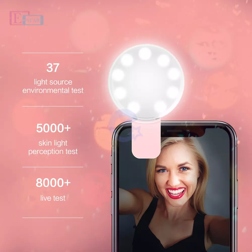 Світлодіодний спалах Floveme selfie ring для смартфонів Princess Pink (Рожевий) RK-17