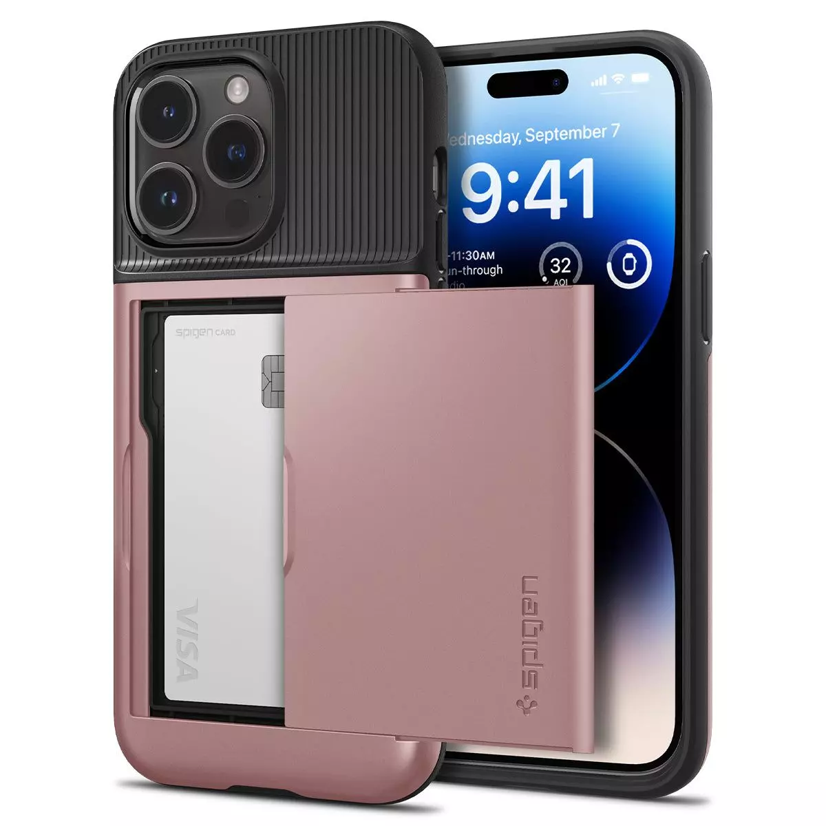 Противоударный чехол бампер Spigen Slim Armor CS (с отделом для карт) для iPhone 14 Pro Max Rose Gold (Розовое Золото) ACS04836