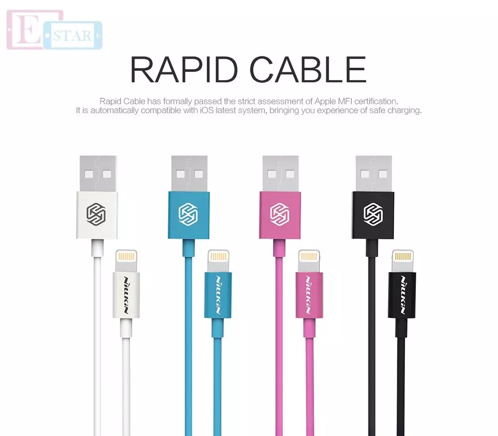Высокоскоростной кабель для зарядки и передачи данных Apple iPhone iPod iPad Nillkin Rapid Cable Lightning 1.0 м White (Белый)
