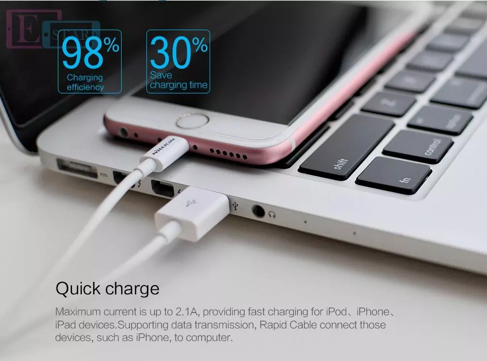 Високошвидкісний кабель для заряджання та передачі даних Apple iPhone iPod iPad Nillkin Rapid Cable Lightning 1.0 м White (Білий) Високошвидкісний кабель для заряджання та передачі даних Apple iPhone iPod iPad Nillkin Rapid Cable Lightning 1.0 м White (Білий)