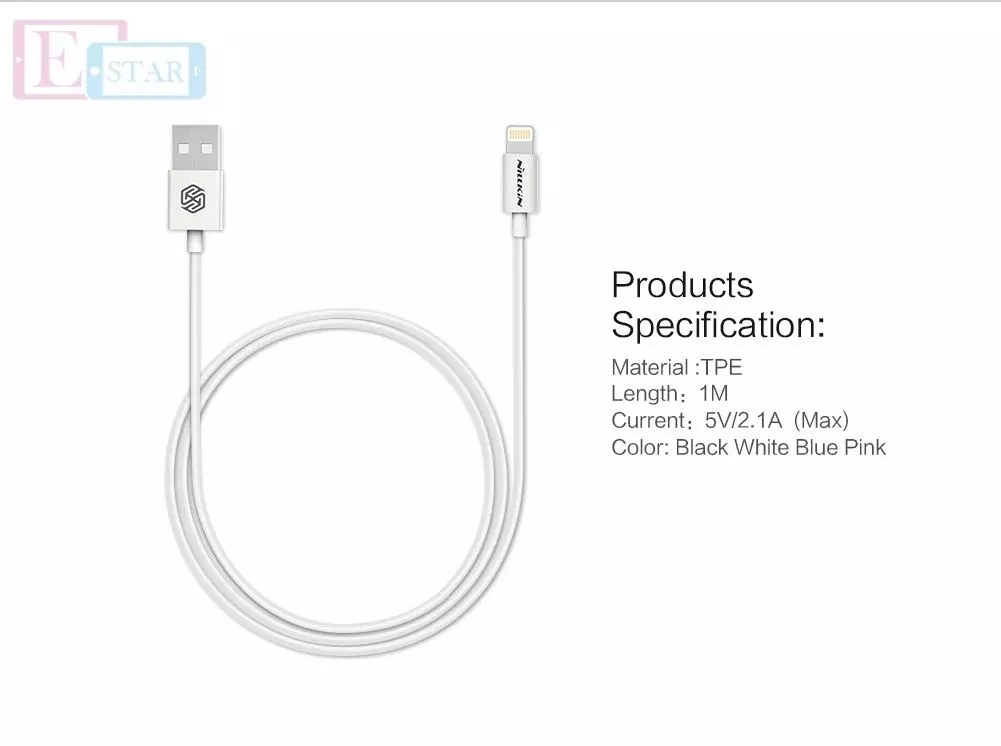 Высокоскоростной кабель для зарядки и передачи данных Apple iPhone iPod iPad Nillkin Rapid Cable Lightning 1.0 м White (Белый)