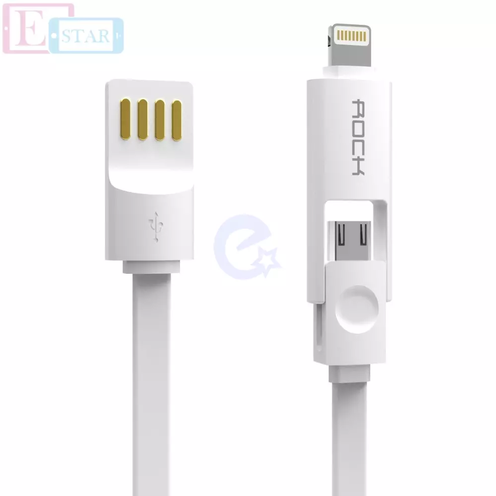 Высокоскоростной кабель для зарядки и передачи данных 2 в 1 Rock LightNing - Micro USB для смартфонов 1 м White (Белый)