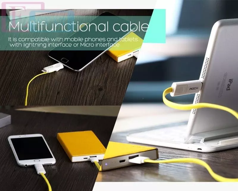 Високошвидкісний кабель для заряджання та передачі даних 2 в 1 Rock LightNing - Micro USB для смартфонів 1 м Red (Червоний)