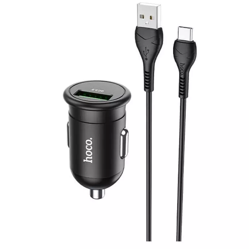 Адаптер автомобільний Hoco Type-C Cable Mighty single port car charger Z43 1USB, 3A, QC, 18W Black (Чорний)