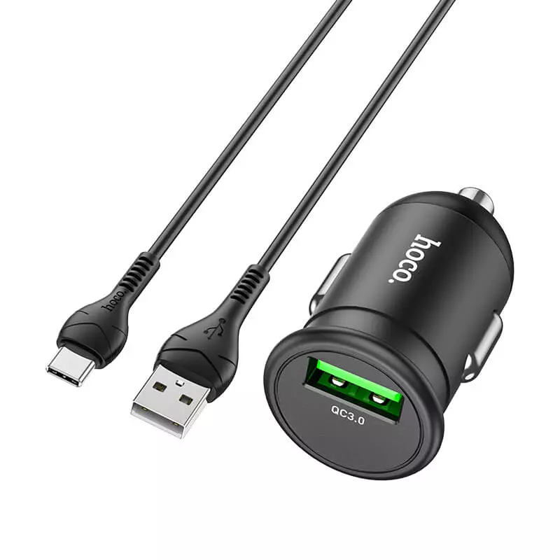 Адаптер автомобільний Hoco Type-C Cable Mighty single port car charger Z43 1USB, 3A, QC, 18W Black (Чорний)