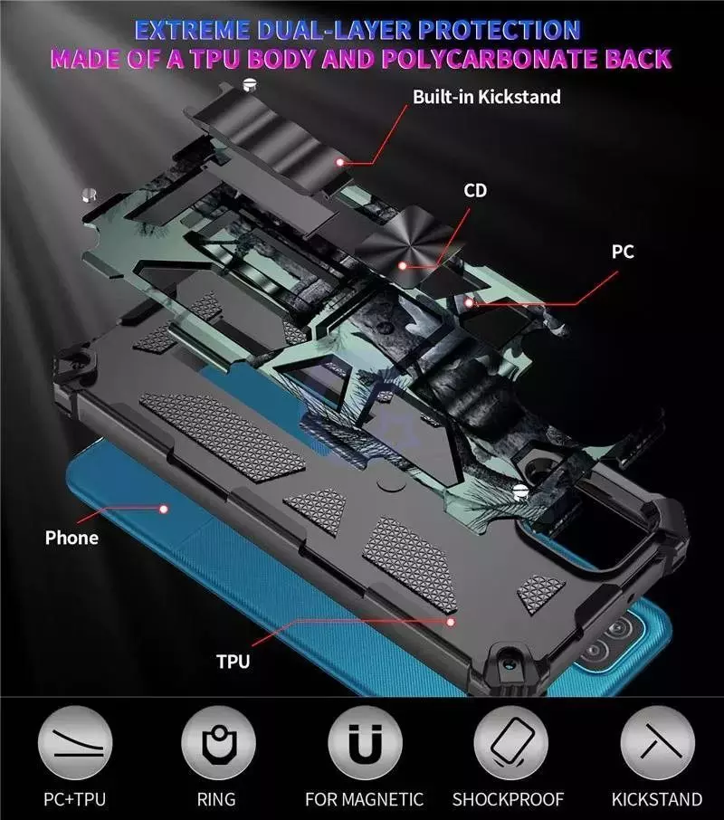 Противоударный чехол бампер для Xiaomi Redmi Note 12 Pro 5G / Poco X5 Pro Anomaly Hybrid Armor (встроенная подставка) Camo / Blue (Камуфляж / Синий)