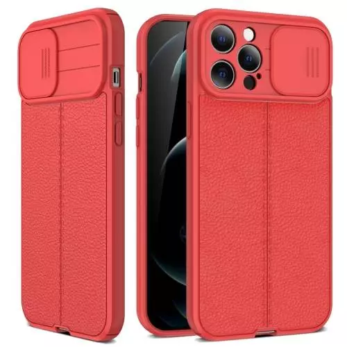 Протиударний чохол бампер для iPhone 13 Pro Max Anomaly Leather Fit Pro (шторка на камеру) Red (Червоний)