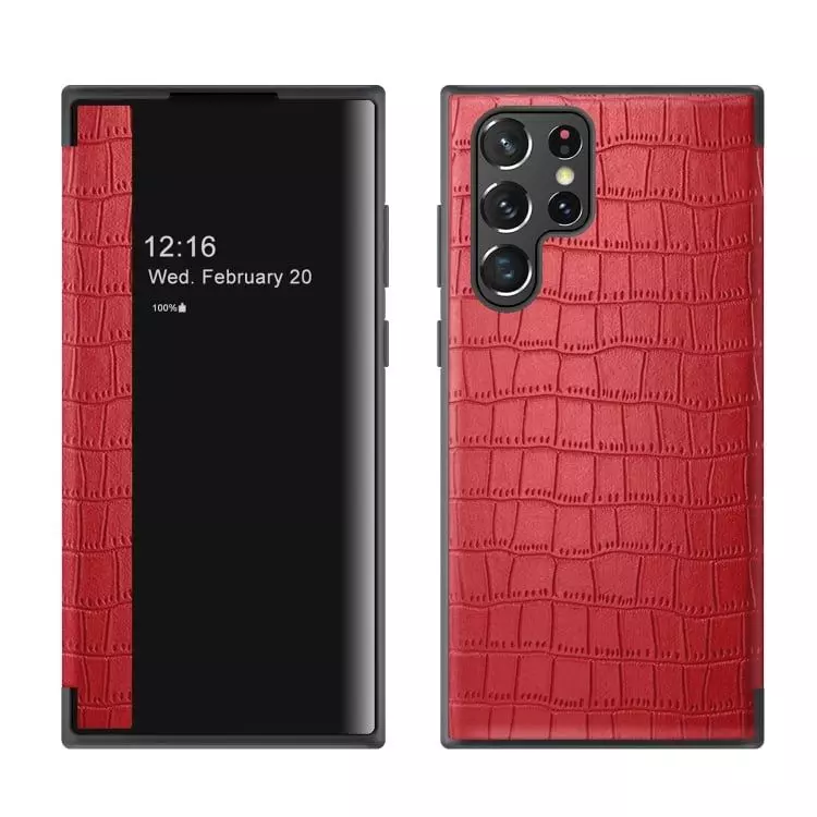Шкіряний чохол книжка для Samsung Galaxy S22 Ultra Anomaly Luxury Crocodile Pattern Leather Book Red (Червоний)