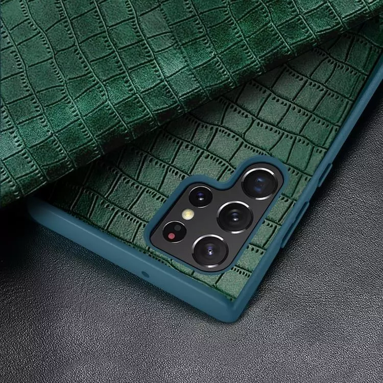 Кожаный чехол книжка для Samsung Galaxy S22 Ultra Anomaly Luxury Crocodile Pattern Leather Book Green (Зеленый)