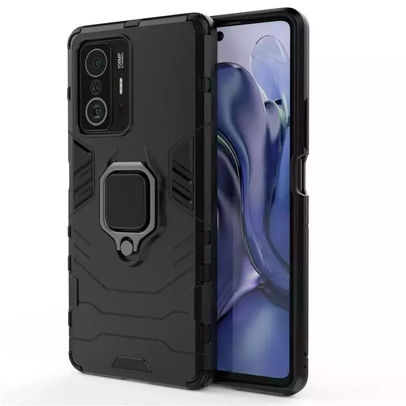 Чехол бампер для Vivo Y02s Anomaly Defender S (с кольцом-держателем) Black (Черный)