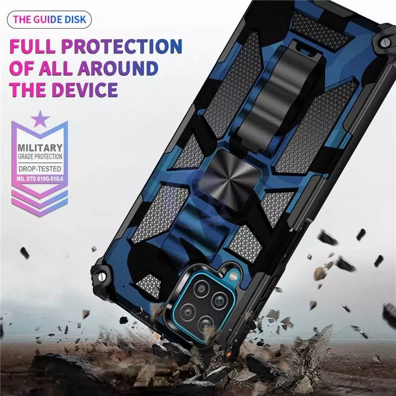 Противоударный чехол бампер для Samsung Galaxy A22 5G Anomaly Hybrid Armor (встроенная подставка) Camo / Blue (Камуфляж / Синий)