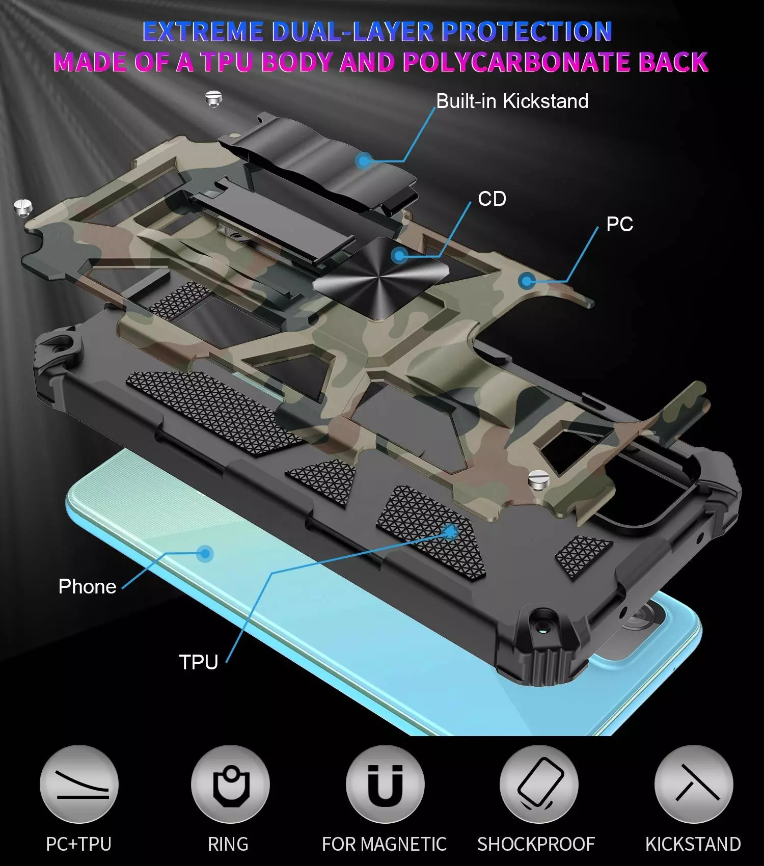 Противоударный чехол бампер для Samsung Galaxy A33 5G Anomaly Hybrid Armor (встроенная подставка) Camo / Green (Камуфляж / Зеленый)