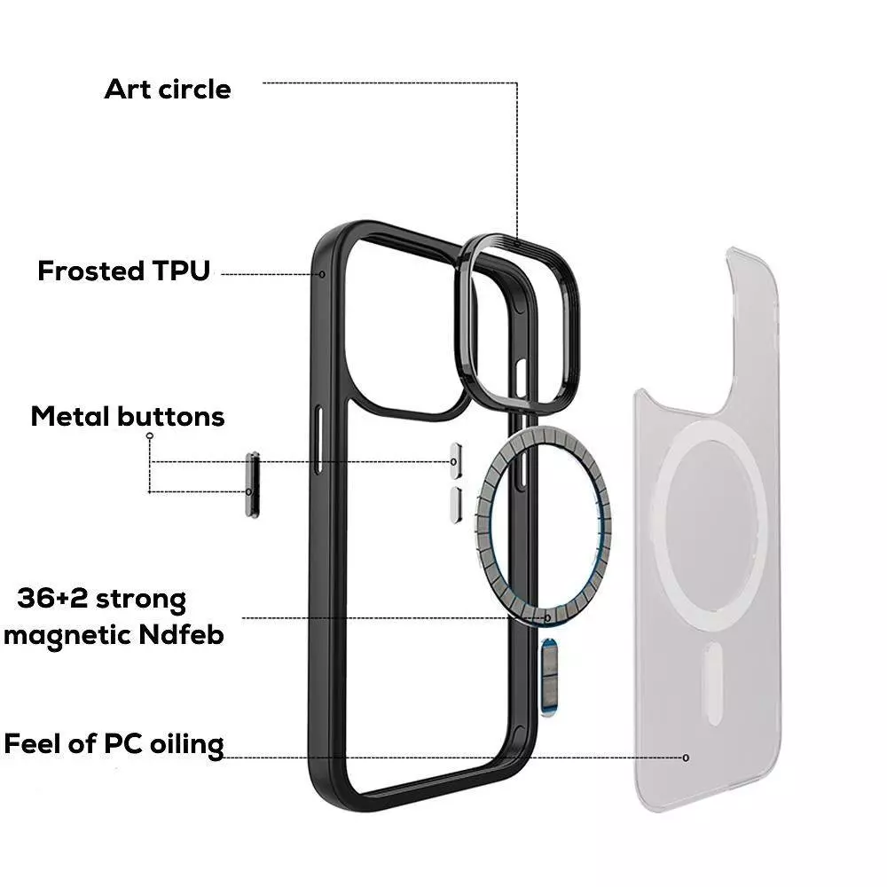 Чехол бампер для iPhone 14 Pro Max Anomaly Metal Buttons with Magsafe Black (Черный)