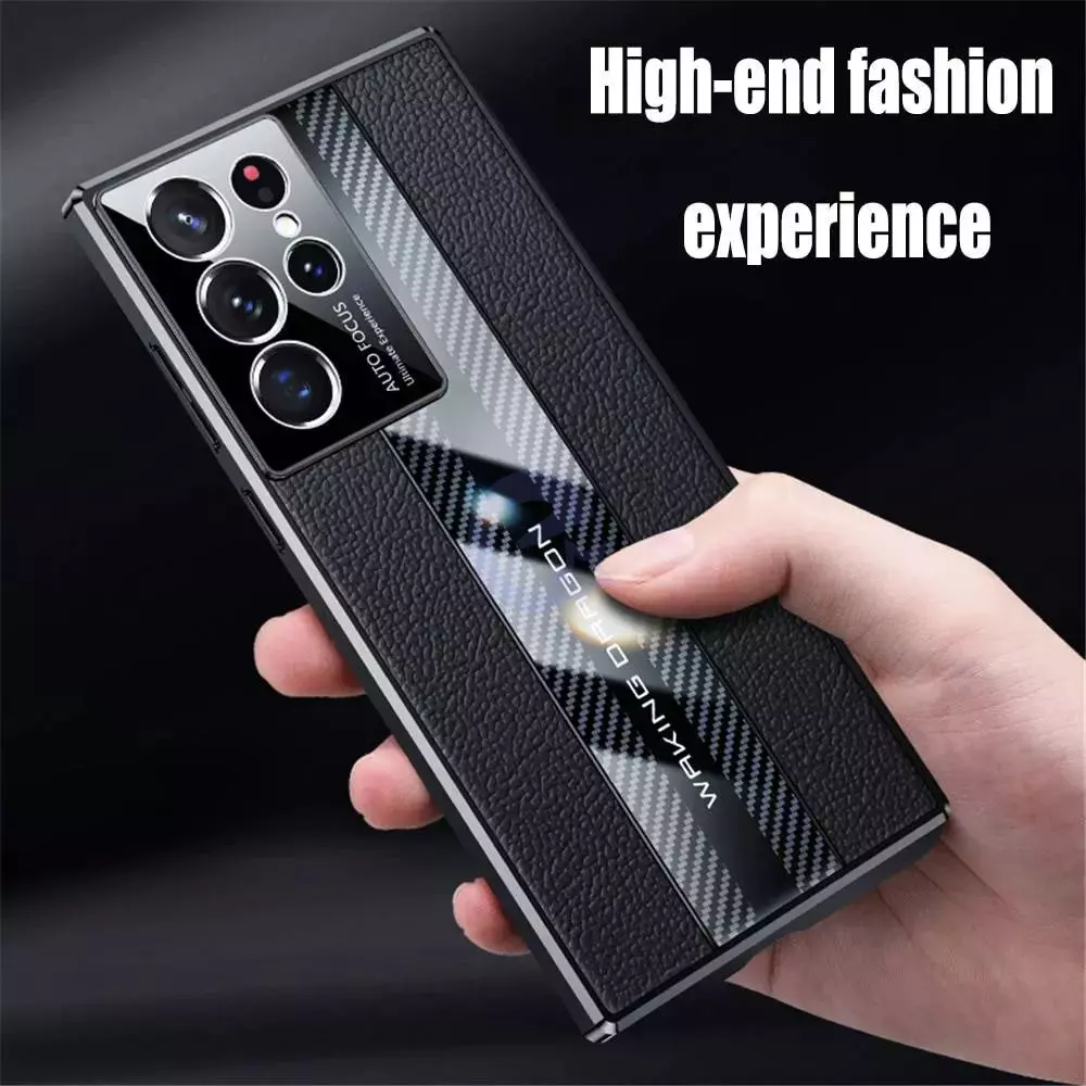 Чехол бампер для Samsung Galaxy S23 Anomaly Metal Carbon Leather Black (Черный)