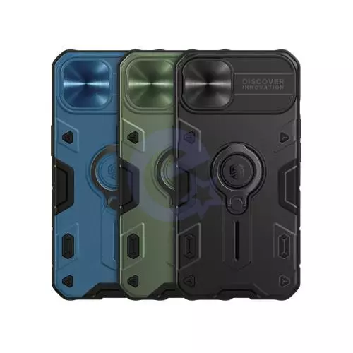 Противоударный чехол бампер Nillkin CamShield Armor (шторка на камеру) для iPhone 14 Plus Blue (Синий)