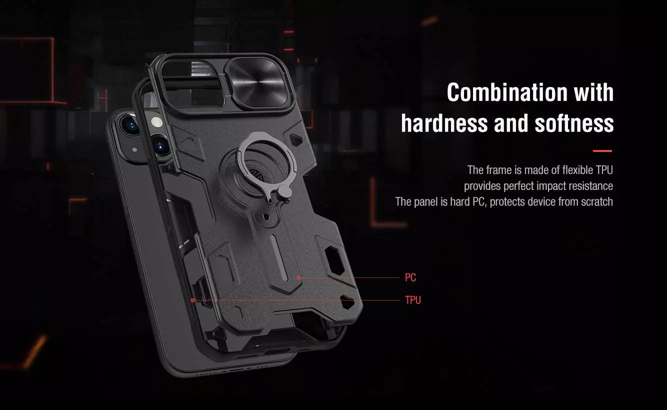 Противоударный чехол бампер Nillkin CamShield Armor (шторка на камеру) для iPhone 14 Plus Blue (Синий)