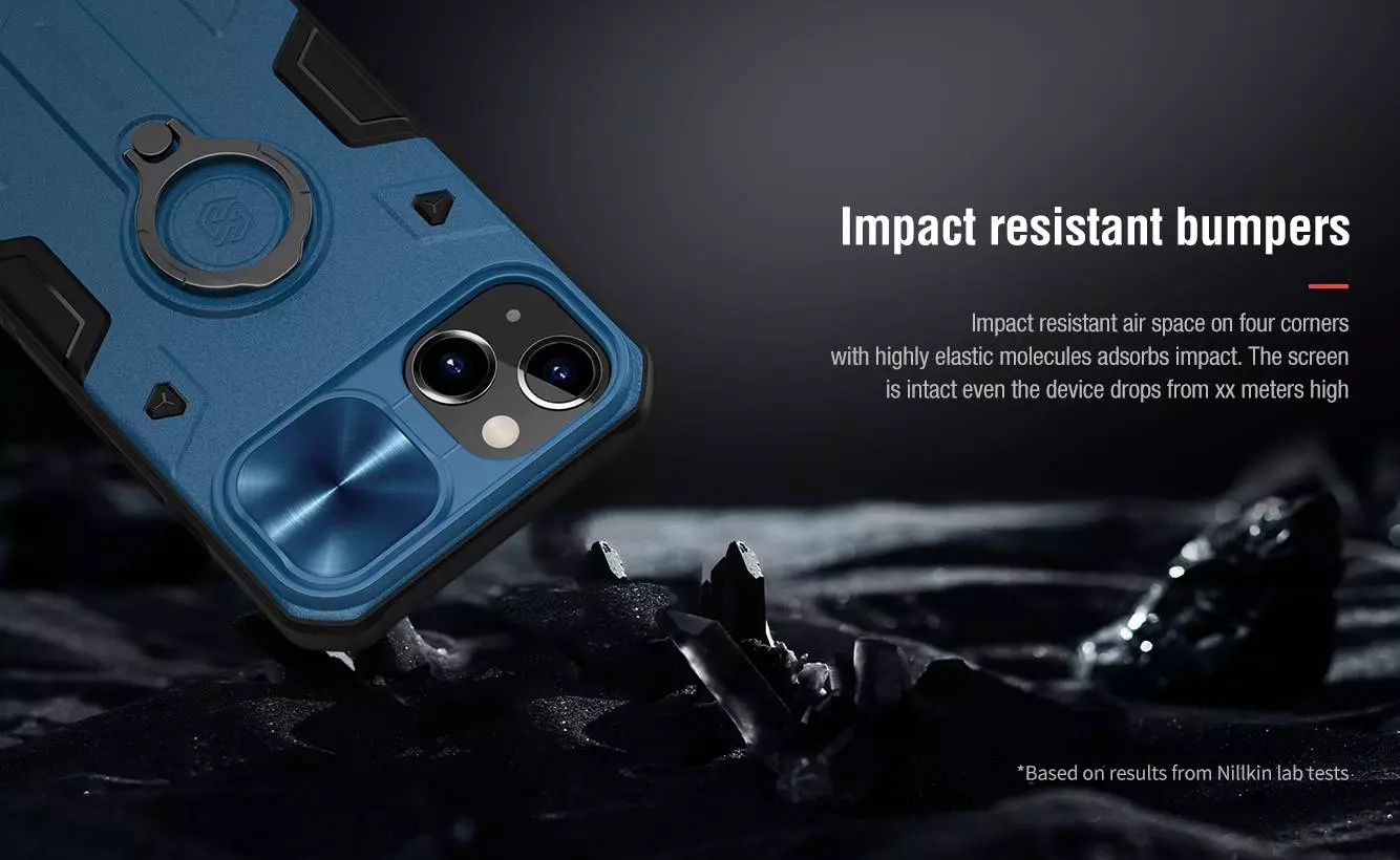 Противоударный чехол бампер Nillkin CamShield Armor (шторка на камеру) для iPhone 14 Plus Blue (Синий)