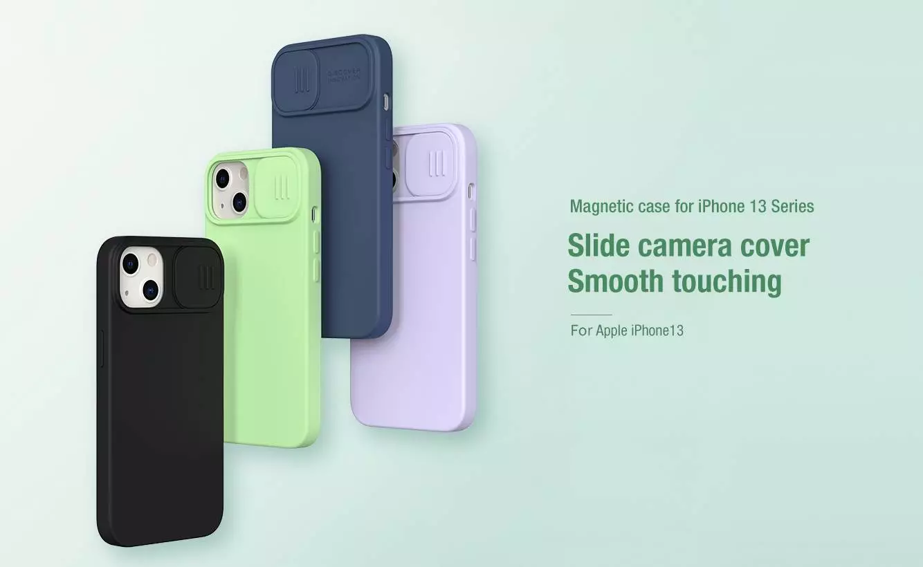 Протиударний чохол бампер Nillkin CamShield Silky Magnetic Silicone (шторка на камеру) для iPhone 14 Blue (Синій)