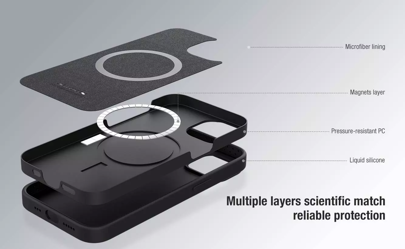 Протиударний чохол бампер Nillkin CamShield Silky Magnetic Silicone (шторка на камеру) для iPhone 14 Black (Чорний)