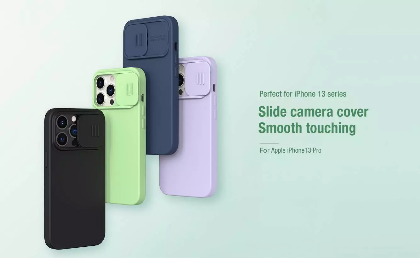 Противоударный чехол бампер Nillkin CamShield Silky Silicone (шторка на камеру) для iPhone 14 Pro Blue (Синий)