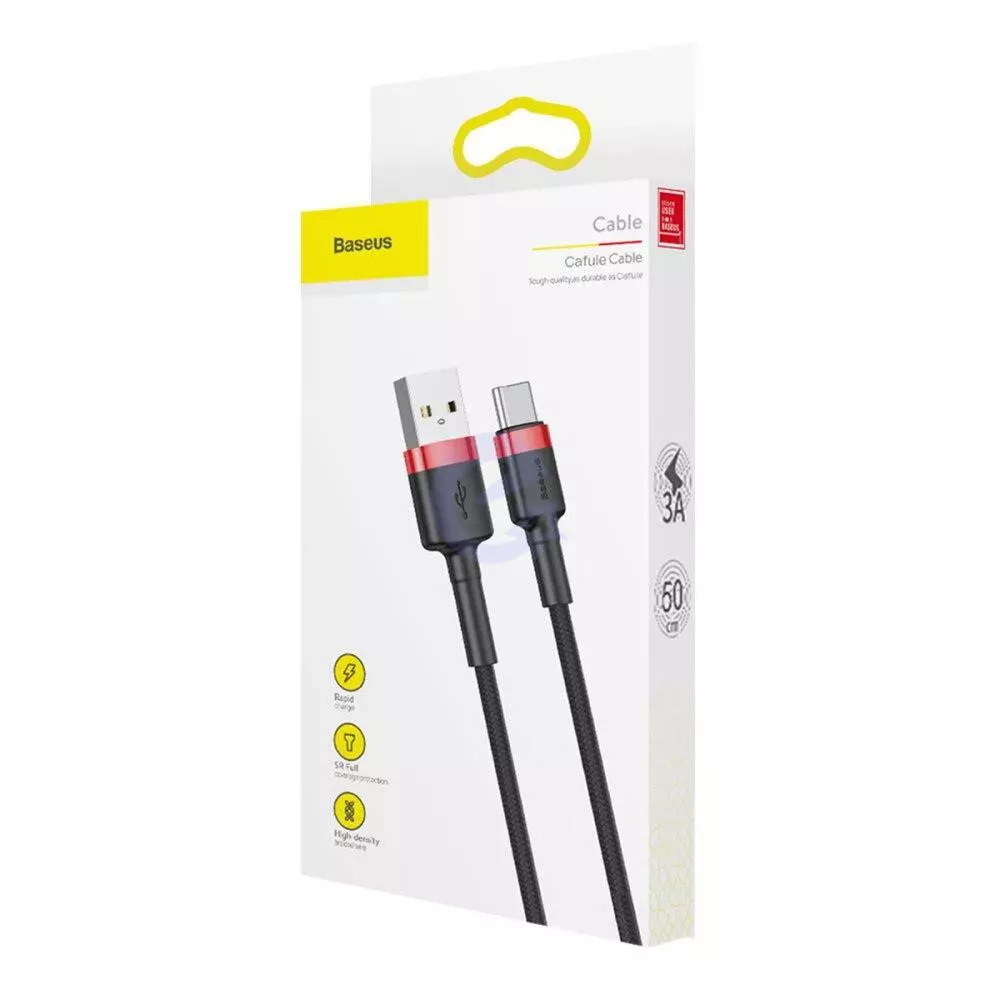Кабель Baseus Cafule Cable USB for Type-C 3A 1m Black / Red (Черный / Красный) (CATKLF-B91)