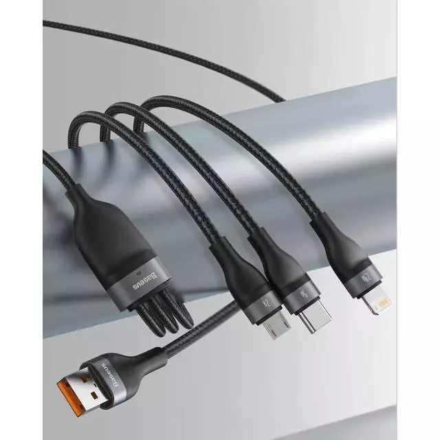 Кабель Baseus Flash Series 3-in-1 Fast Charging (Lightning/USB Type-C/Micro USB) 1.2m 5 A Black (Чорний) (CA1T3-G1) Кабель Baseus Flash Series 3-in-1 Fast Charging (Lightning/USB Type-C/Micro USB) 1.2m 5 A Black (Чорний) (CA1T3-G1)