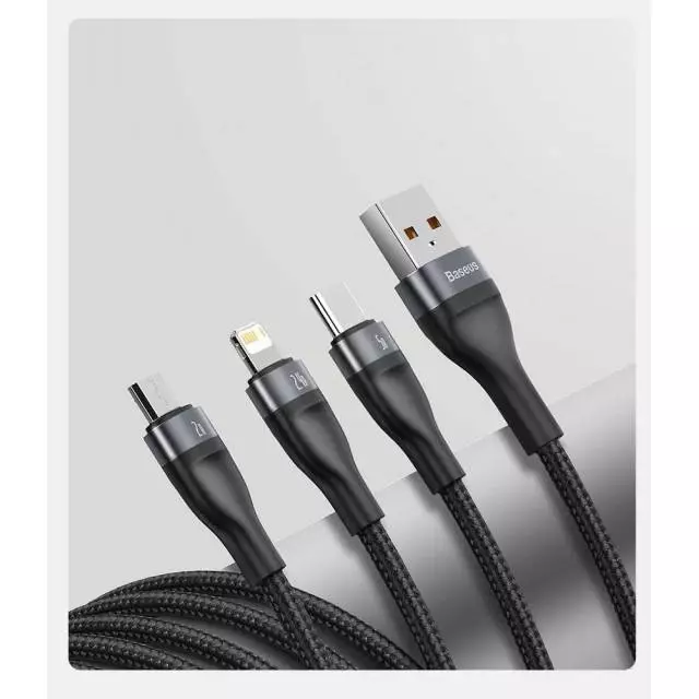 Кабель Baseus Flash Series 3-in-1 Fast Charging (Lightning/USB Type-C/Micro USB) 1.2m 5 A Black (Чорний) (CA1T3-G1) Кабель Baseus Flash Series 3-in-1 Fast Charging (Lightning/USB Type-C/Micro USB) 1.2m 5 A Black (Чорний) (CA1T3-G1)