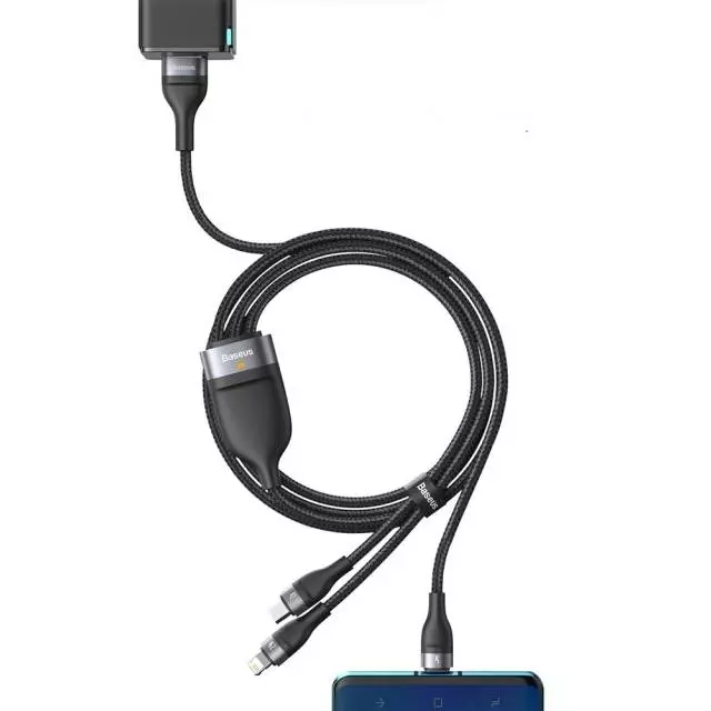 Кабель Baseus Flash Series 3-in-1 Fast Charging (Lightning/USB Type-C/Micro USB) 1.2m 5 A Black (Чорний) (CA1T3-G1) Кабель Baseus Flash Series 3-in-1 Fast Charging (Lightning/USB Type-C/Micro USB) 1.2m 5 A Black (Чорний) (CA1T3-G1)