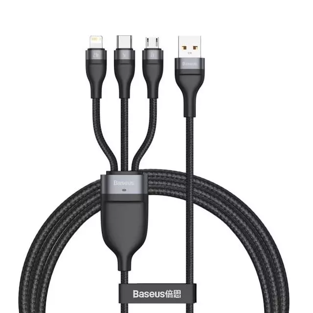 Кабель Baseus Flash Series 3-in-1 Fast Charging (Lightning/USB Type-C/Micro USB) 1.2m 5 A Black (Чорний) (CA1T3-G1) Кабель Baseus Flash Series 3-in-1 Fast Charging (Lightning/USB Type-C/Micro USB) 1.2m 5 A Black (Чорний) (CA1T3-G1)