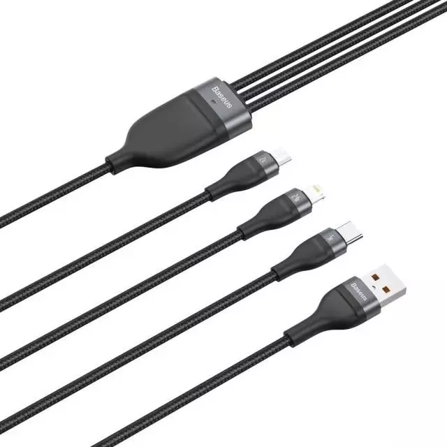 Кабель Baseus Flash Series 3-in-1 Fast Charging (Lightning/USB Type-C/Micro USB) 1.2m 5 A Black (Чорний) (CA1T3-G1) Кабель Baseus Flash Series 3-in-1 Fast Charging (Lightning/USB Type-C/Micro USB) 1.2m 5 A Black (Чорний) (CA1T3-G1)