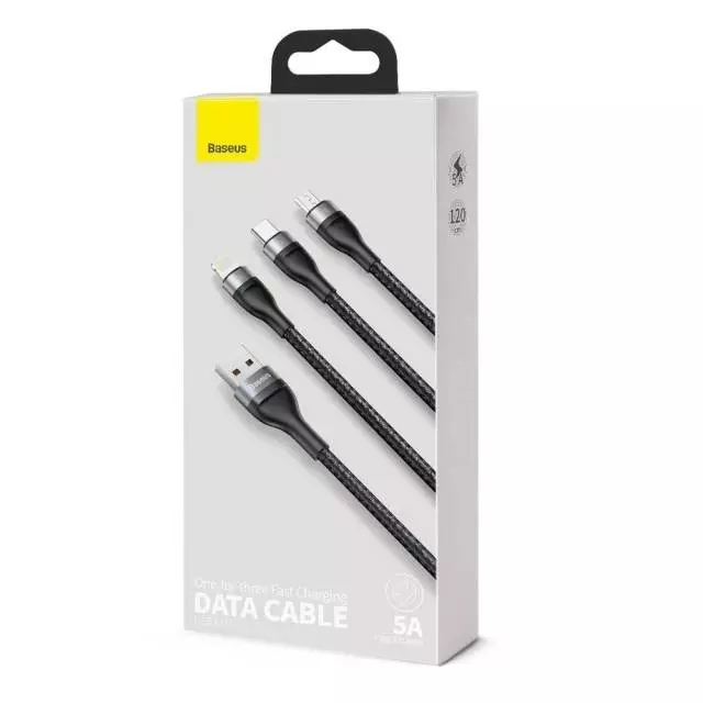 Кабель Baseus Flash Series 3-in-1 Fast Charging (Lightning/USB Type-C/Micro USB) 1.2m 5 A Black (Чорний) (CA1T3-G1) Кабель Baseus Flash Series 3-in-1 Fast Charging (Lightning/USB Type-C/Micro USB) 1.2m 5 A Black (Чорний) (CA1T3-G1)