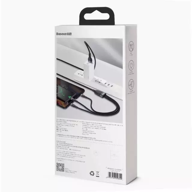 Кабель Baseus Flash Series 3-in-1 Fast Charging (Lightning/USB Type-C/Micro USB) 1.2m 5 A Black (Чорний) (CA1T3-G1) Кабель Baseus Flash Series 3-in-1 Fast Charging (Lightning/USB Type-C/Micro USB) 1.2m 5 A Black (Чорний) (CA1T3-G1)