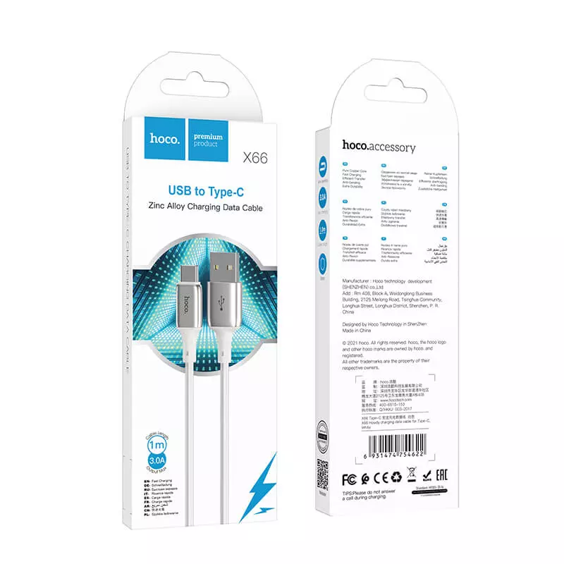 Кабель Hoco Type-C Howdy Charging Data Cable X66 1m, 3A White (Білий) Кабель Hoco Type-C Howdy Charging Data Cable X66 1m, 3A White (Білий)