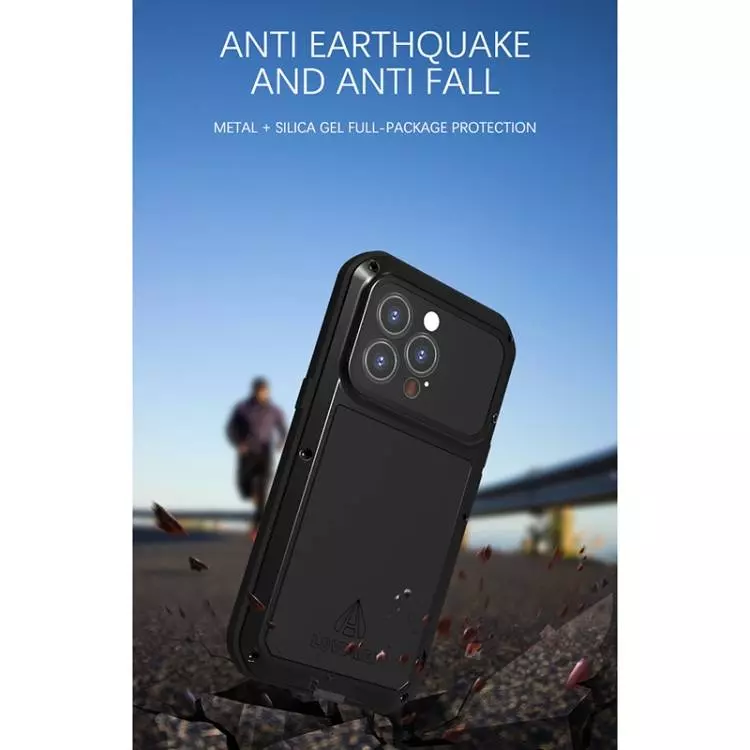 Протиударний чохол бампер для iPhone 13 Pro Max Love Mei PowerFull (Зі склом) Silver (Сріблястий)