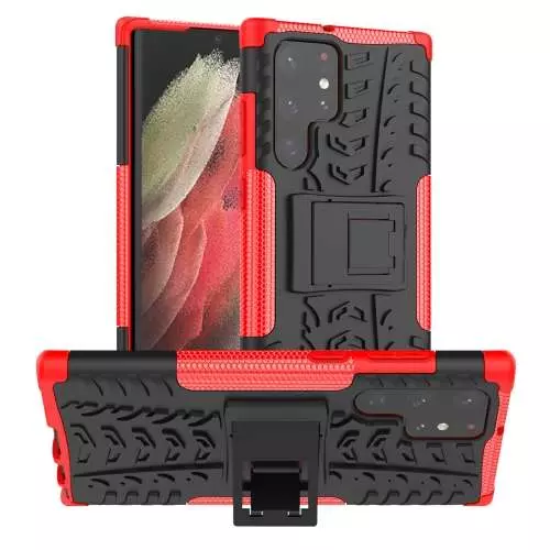 Протиударний чохол бампер для Samsung Galaxy S22 Ultra Nevellya Case (вбудована підставка) Red (Червоний)