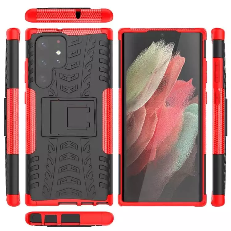 Противоударный чехол бампер для Samsung Galaxy S22 Ultra Nevellya Case (встроенная подставка) Orange (Оранжевый)